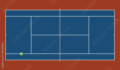 Top view tennis court background with blue playing surface, clean white line markings, and classic sport layout