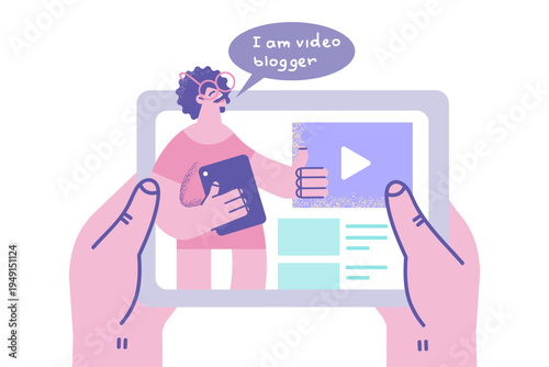 Person watch blogger video on tablet gadget