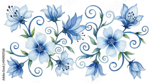 Blue floral design isolated on transparent background