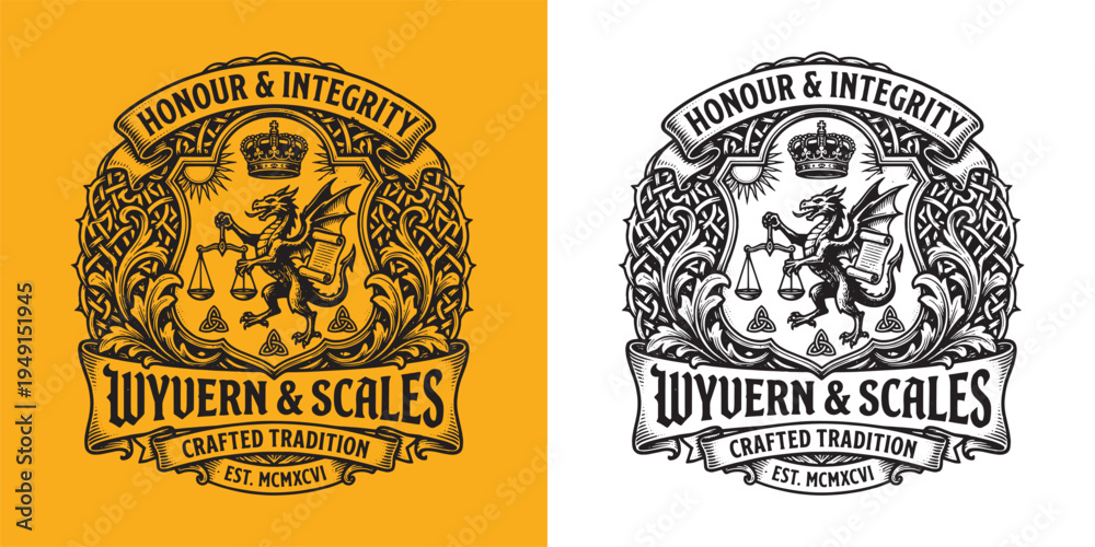 Ταπετσαρία Vintage Wyvern Heraldic Crest with Justice Scales and Crown