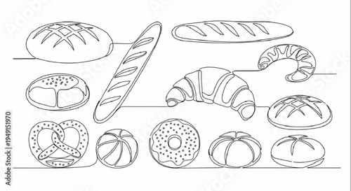 Hand Drawn Bun Shop Elements Set – Hot Bun Bakery Food Sketch Collection Vector Illustration