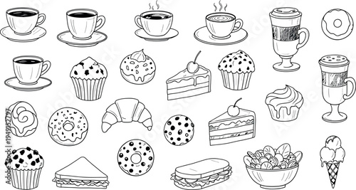 A collection of various food and drink items isolated on transparent background