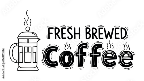 Fresh Brewed Coffee Illustration: An inviting illustration that depicts a steaming cup of freshly brewed coffee, perfect for cafe, restaurant branding and coffee shop advertisement.