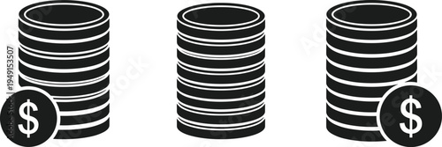 Stacked coins money icons set representing finance savings investment profit and banking concept vector illustration