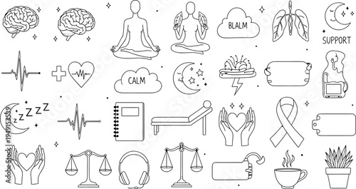 A collection of 25 black and white icons isolated on transparent background