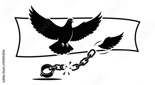 Bird Breaking Free From Chains Silhouette.