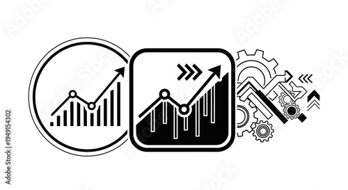 Black and white business growth icons.