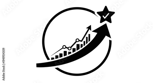 Black and white business growth icon.