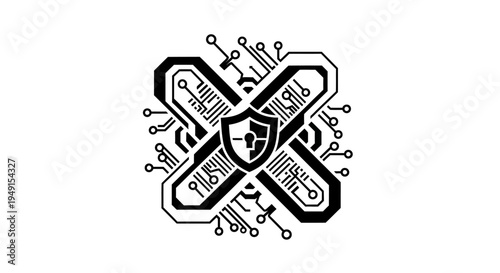 Black and white circuit board design.