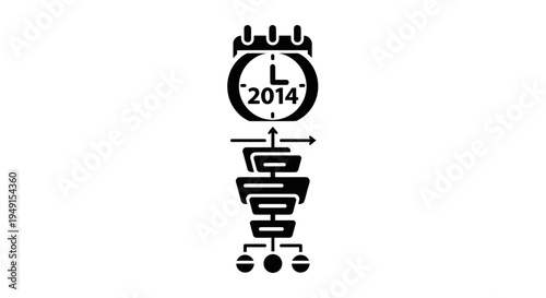 Black and white clock robot icon.