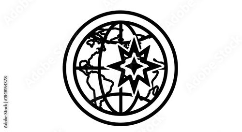 Black and white compass navigation symbol.