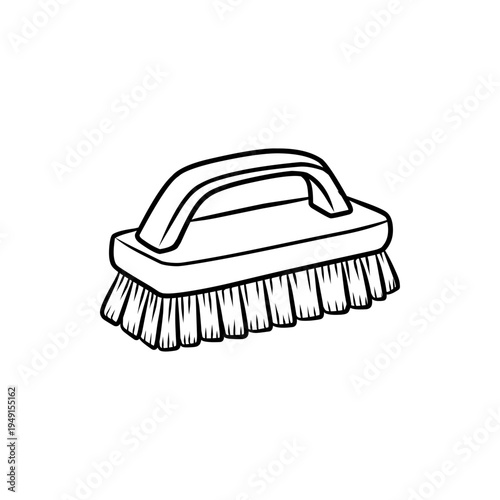 Cleaning Scrub Brush Hand Tool Vector Line Art Illustration