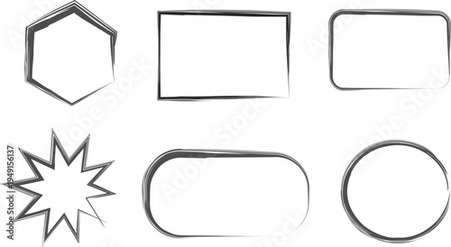 Minimalist Black Charcoal Style Hand Drawn Geometric Borders and Frames for Social Media and Bullet Journal Design