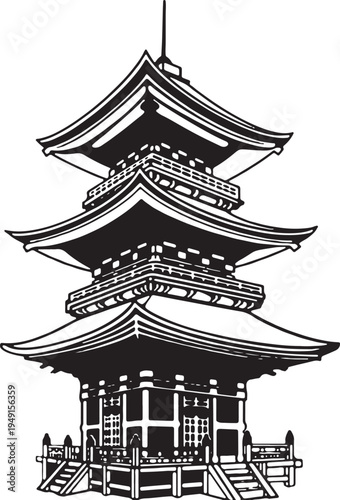 An ancient Japanese pagoda stands as a traditional landmark under the night sky, blending historic architecture and oriental culture into a majestic celestial pavilion