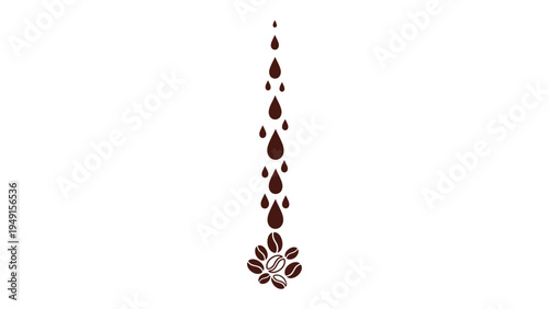 Coffee Bean Drip: A minimalist, artistic illustration featuring a stylized representation of coffee bean drops cascading downward, culminating in a cluster of beans. 