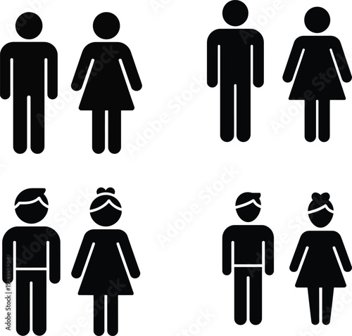 Six diverse icons depicting people with different hairstyles and gender symbols Vector

