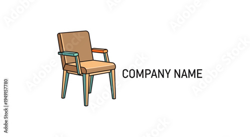 Minimalist mid-century modern furniture logo template with a retro armchair illustration
