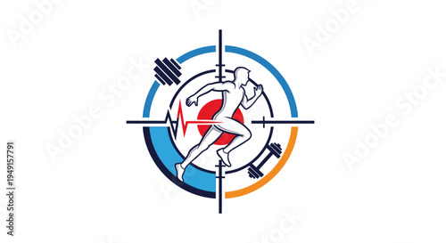 Dynamic running man logo with heartbeat and fitness elements for health and workout tracking.