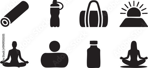 Yoga Pose Meditation Icon Set