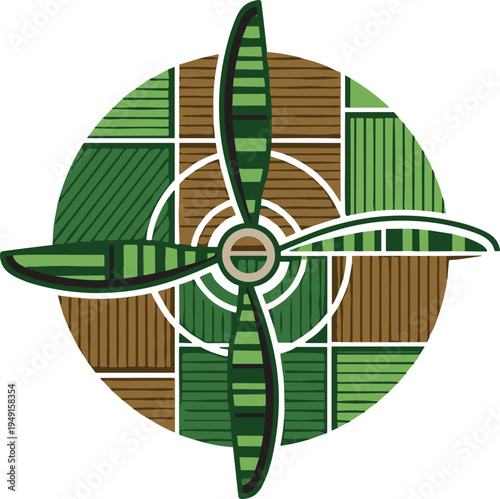 Agricultural drone propeller logo with farmland fields pattern representing precision farming technology and modern agriculture monitoring concept