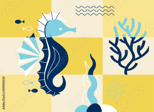 Seahorse Coral Reef Graphic Grid