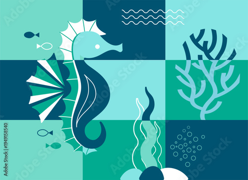 Seahorse Coral Reef Graphic Grid