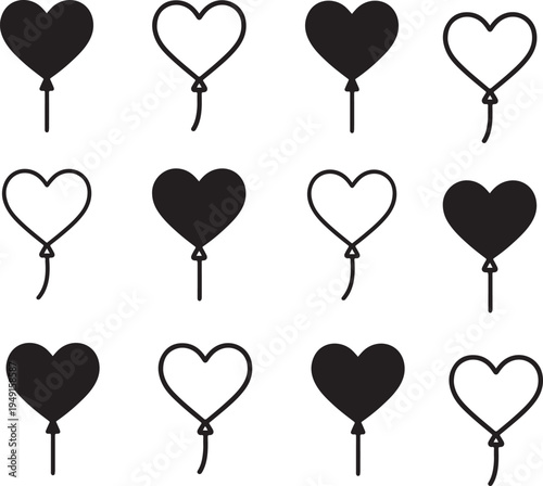 Isolated Heart Balloon Love Icon Design, Heart Balloon Love icon, Heart Balloon Love vector symbol, romantic celebration illustration concept, love relationship graphic element