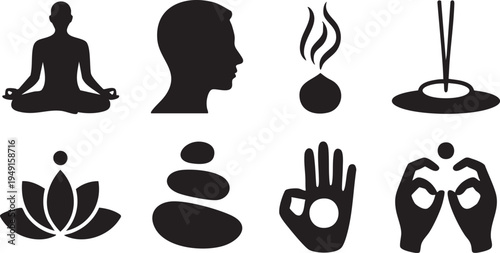 Yoga Meditation Silhouette Vector Icon Set