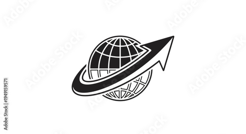 Black and white planet earth icon.