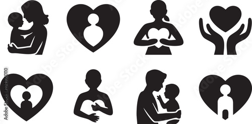 Happy Mother’s Day Silhouette Icon Set