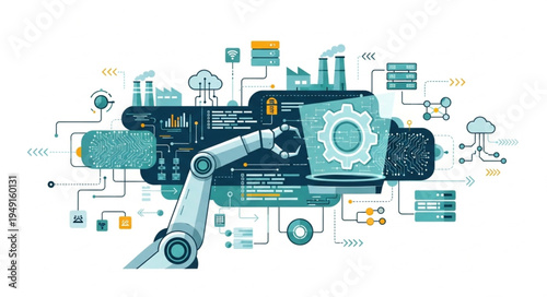 Robotic arm and industrial automation concept illustration.