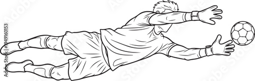 Vector illustration of a soccer goalkeeper diving to catch a ball