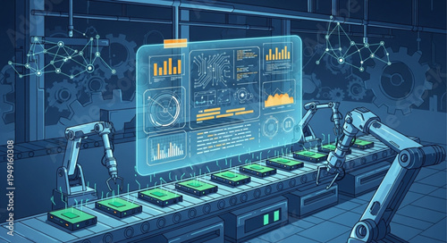 Automated Robotic Arm Assembly Line with Digital Display.