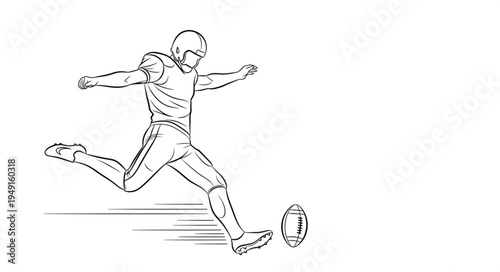 American Football Player Kicking Ball Sketch.