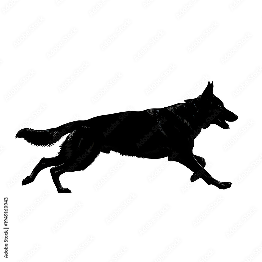 Fototapeta premium A black silhouette of a dog running isolated on transparent background