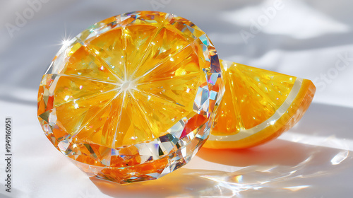 Stylized Orange Gem Illustration, Diamond-Like and Glassy Orange Texture, Luxurious and Shiny Concept, Decorative Abstract Design.