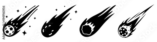 Four glowing comets flying in space with stars vector illustration flat design