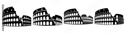 Ancient Roman Colosseum ruins set flat design vector illustration scalable graphic art black white