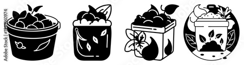 Compost bin with food waste and worms decomposing organic material vector illustration