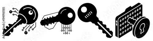 Set of vintage keys unlocking security lock vector illustration flat design isolated on white background