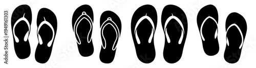 Set of black flip flops footwear isolated on white background vector illustration flat design