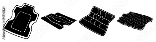 Set of black car floor mats isolated on white background flat design vector illustration