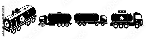 Fuel tanker trucks convoy transportation logistics flat design vector illustration isolated on white background