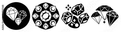 Geometric gemstones and diamonds collection in black and white flat design vector illustration
