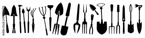 Set of gardening tools flat design vector illustration isolated on white background with shadow effect