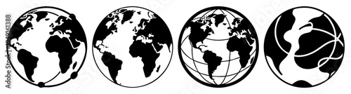 World continents map black and white line art vector illustration flat design scalable graphic