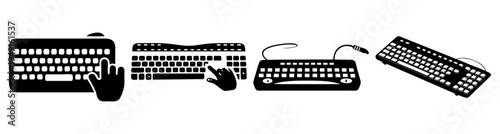 Set of computer keyboards and mouse isolated on white background flat design vector illustration