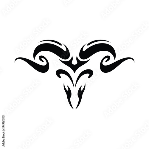 Tribal ram head design with curved horns