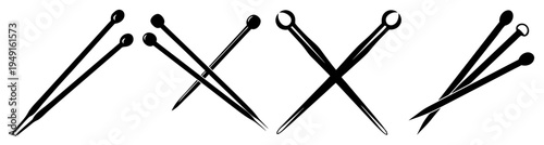 Knitting needles crossed in dynamic motion flat design vector illustration scalable art graphic