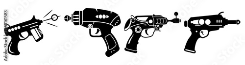 Set of futuristic laser guns and pistols isolated on white background vector illustration